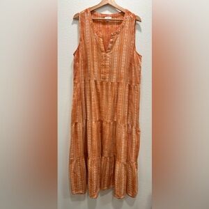 J. Jill Tiered Embroidered Sleeveless Midi Dress 2X Cottage Core Coquette Boho